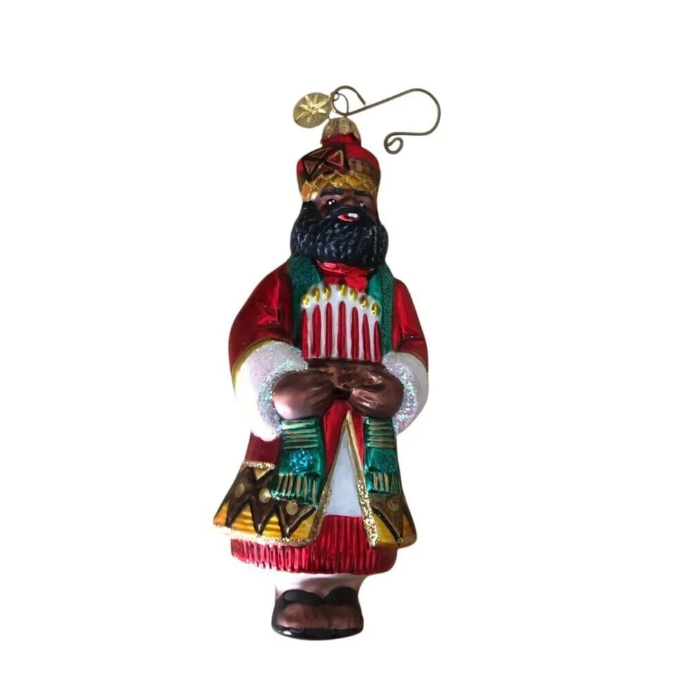Vintage Christopher Radko Blown Glass Wise Man with Candelabra Ornament 6.5